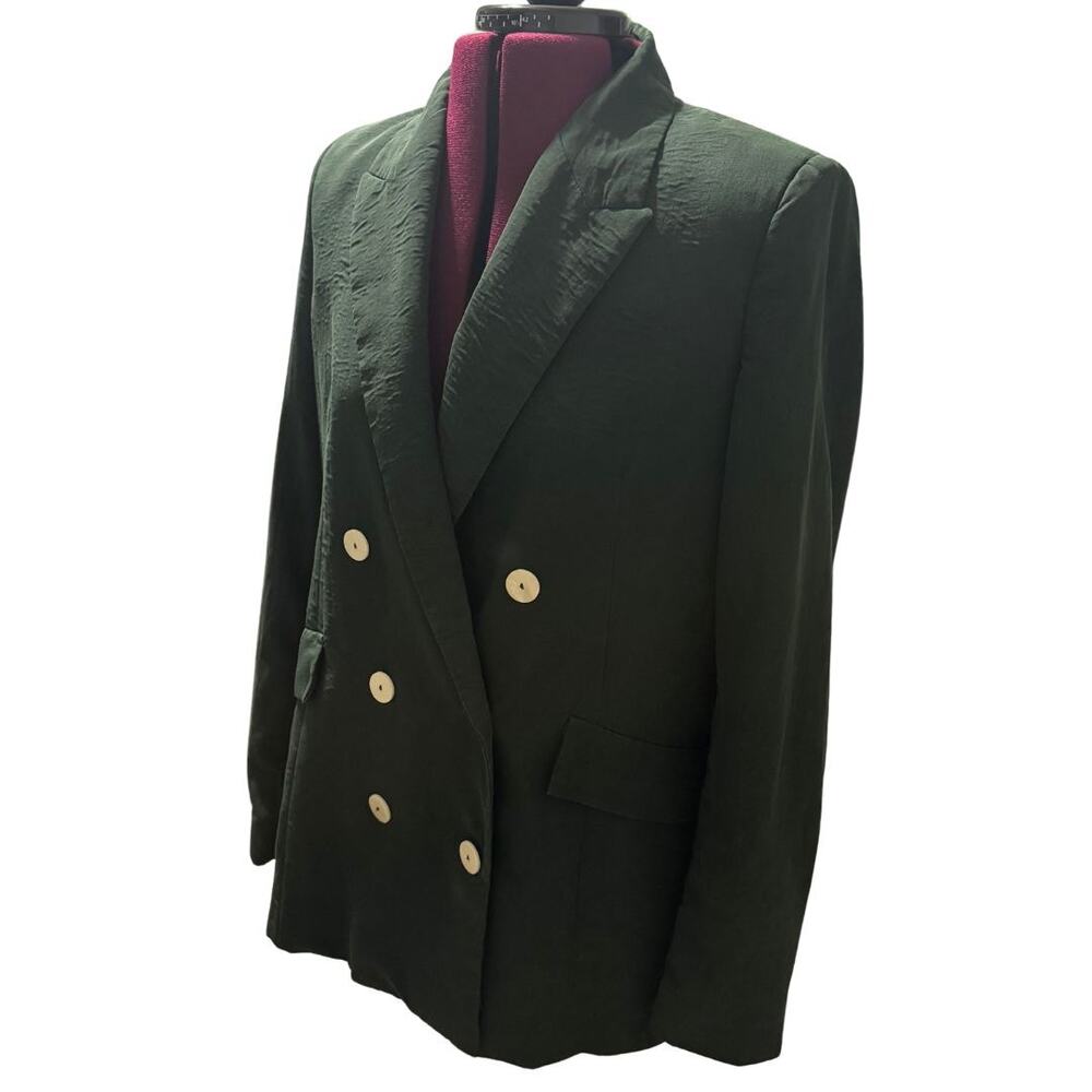 Mango Suits Double Breasted Crinkle Blazer Dark G… - image 3